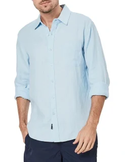 Coast Clothing Co Long Sleeve Linen Shirt In Blue