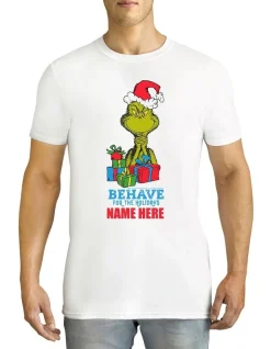 TWIDLA Personalised T-Shirts Twidla Men's Dr Seuss The Grinch Behave Personalised Cotton T-Shirt