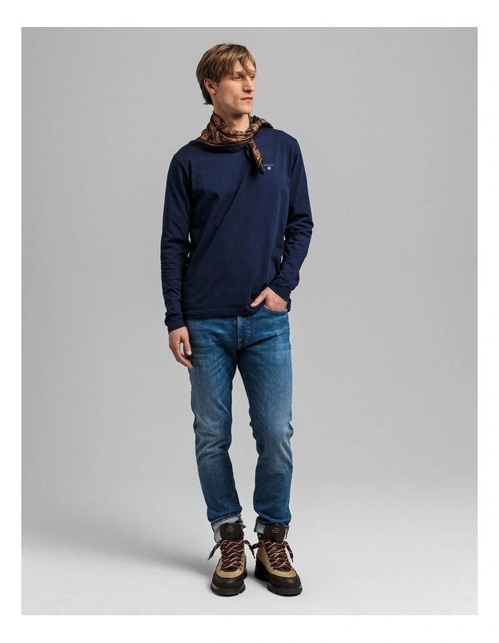 Gant Solid Long Sleeve T-Shirt In Navy - Image 3