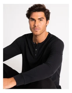 Maddox Neeson Waffle Henley Long Sleeve Top Ink