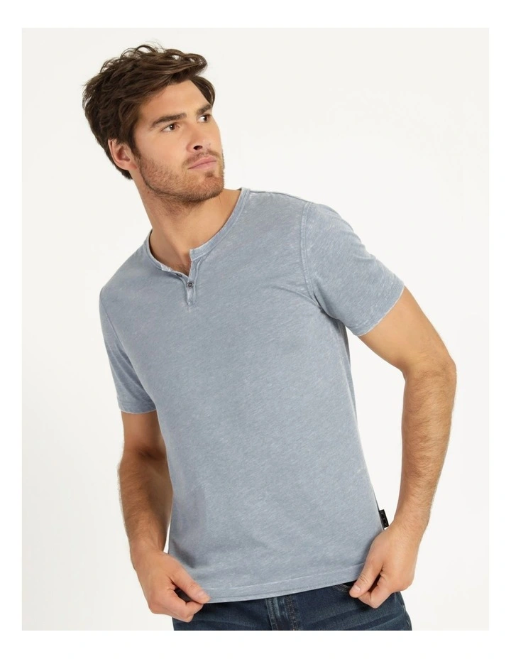 Maddox Hudson Short Sleeve Henley T-Shirt Mid Blues - Image 2