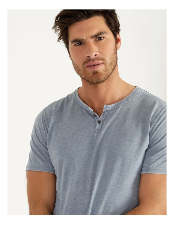 Maddox Hudson Short Sleeve Henley T-Shirt Mid Blues - Image 5