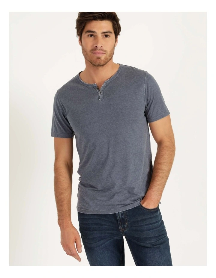 Maddox Hudson Short Sleeve Henley Indigo