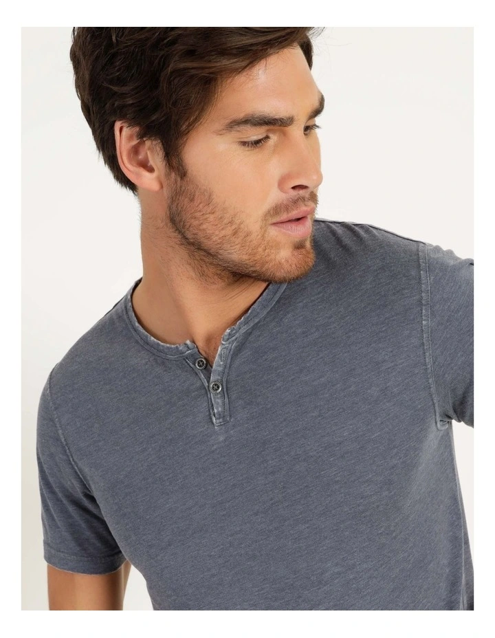 Maddox Hudson Short Sleeve Henley Indigo - Image 4