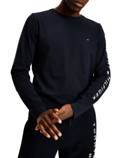 Tommy Hilfiger Logo Long Sleeve Tee In Blue