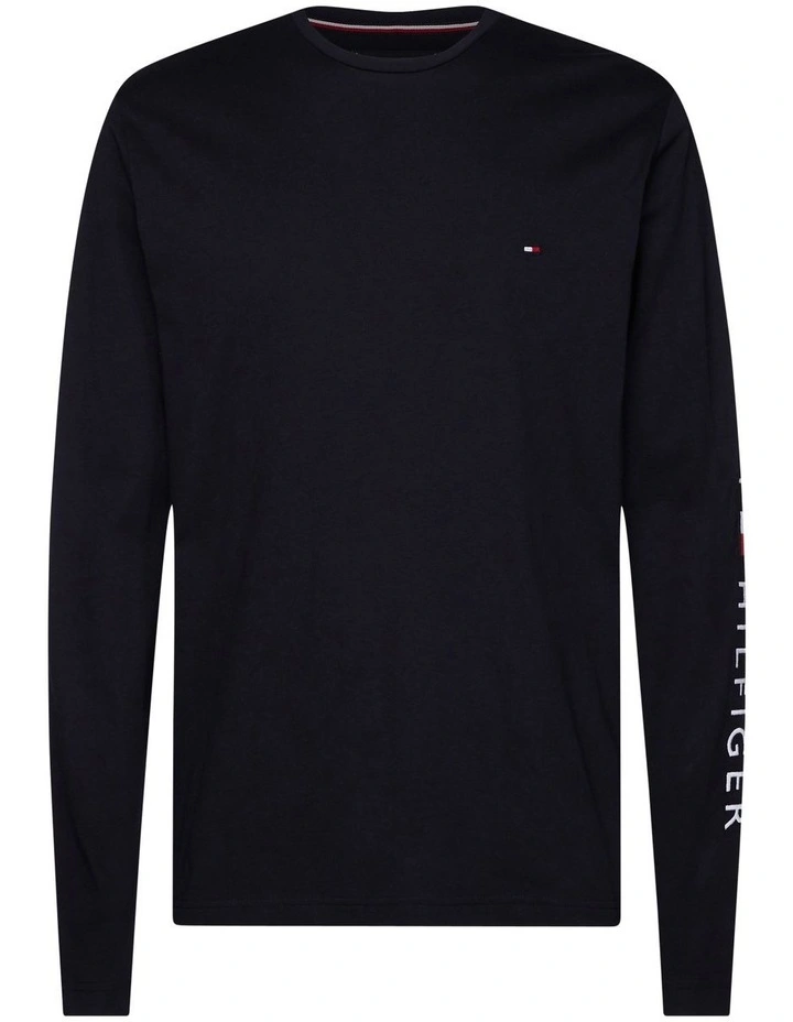 Tommy Hilfiger Logo Long Sleeve Tee In Blue - Image 2