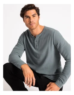 Maddox Neeson Long Sleeve Waffle Henley Tee Blue