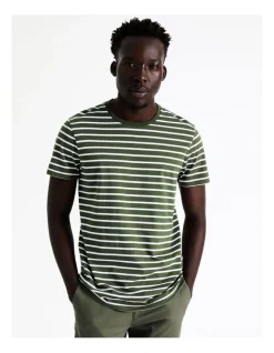 Blaq London Stripe Tee In Khaki