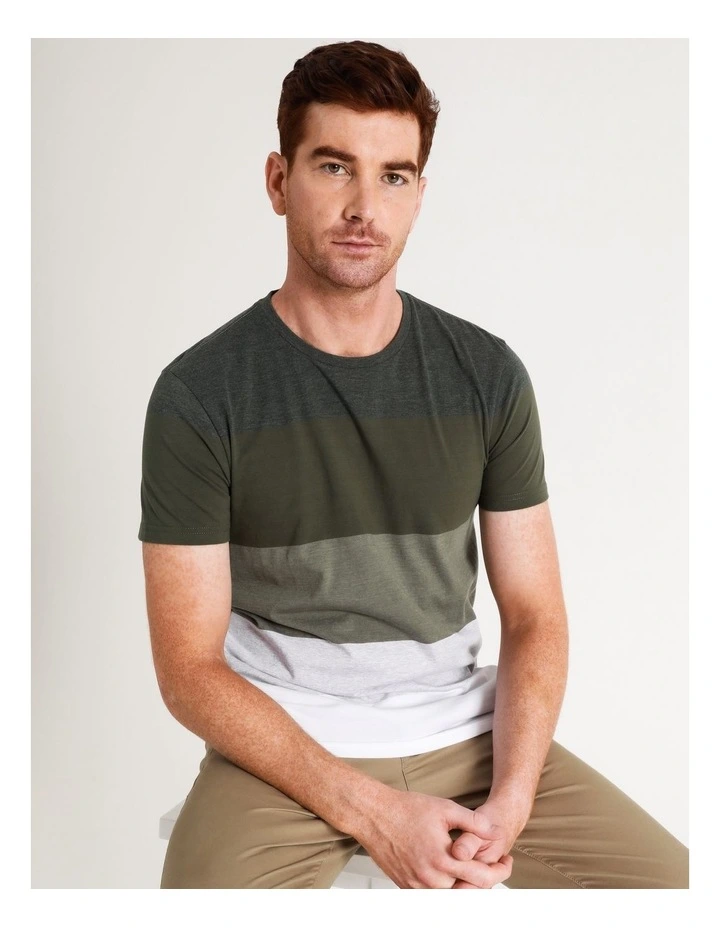 Blaq Sahara Block Stripe Tee In Khaki