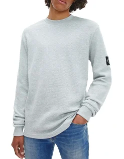 Calvin Klein Jeans Monogram Badge Waffle Long Sleeve Tee Light Grey Heather