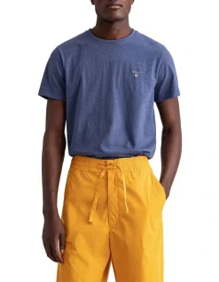 Gant Solid Short Sleeve T-Shirt In Blue Melan
