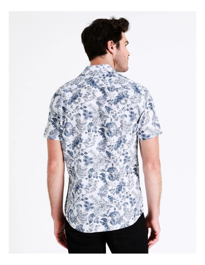 Maddox Kalanchoe Floral Print Short Sleeve Shirt In White - Image 6