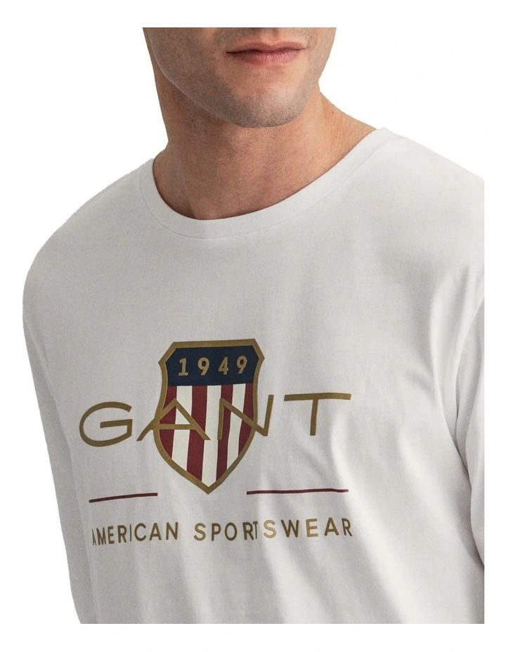 Gant Archive Shield Long Sleeve T-Shirt White - Image 3
