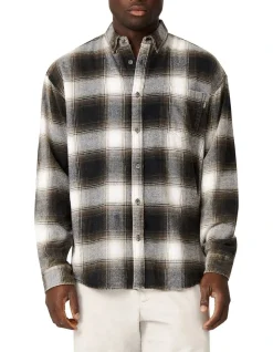 Industrie The Woodrow Long Shirt In Charcoal/Off White
