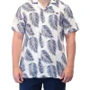 Raging Bull Palm Leaf Cotton Linen Shirt In White