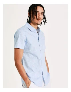 Kenji Flynn Geo Print Short Sleeve Shirt In Light Blue