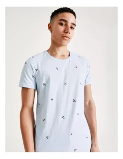 Kenji Desert Eagle Convo Print Short Sleeve Tee In Light Blue