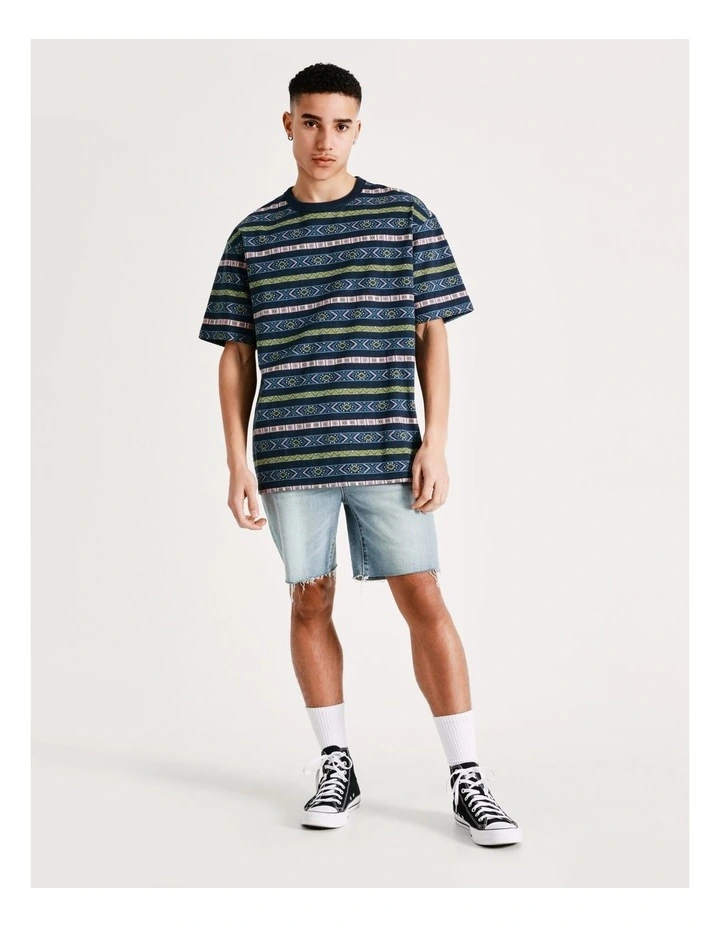 Kenji Tail Slide Surfer Stripe Oversized Short Sleeve Tee In Blue