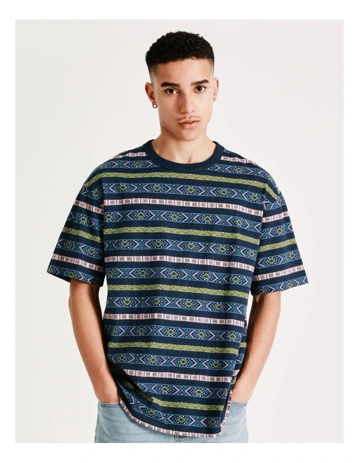 Kenji Tail Slide Surfer Stripe Oversized Short Sleeve Tee In Blue - Image 2