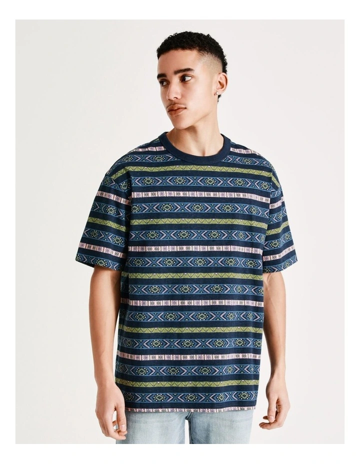 Kenji Tail Slide Surfer Stripe Oversized Short Sleeve Tee In Blue - Image 3
