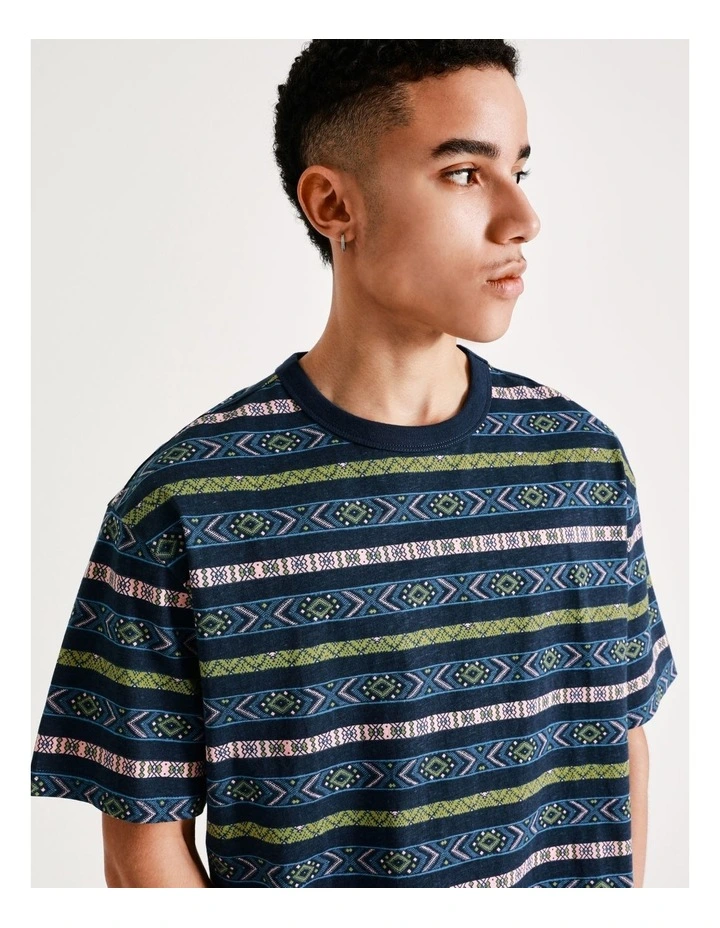 Kenji Tail Slide Surfer Stripe Oversized Short Sleeve Tee In Blue - Image 4