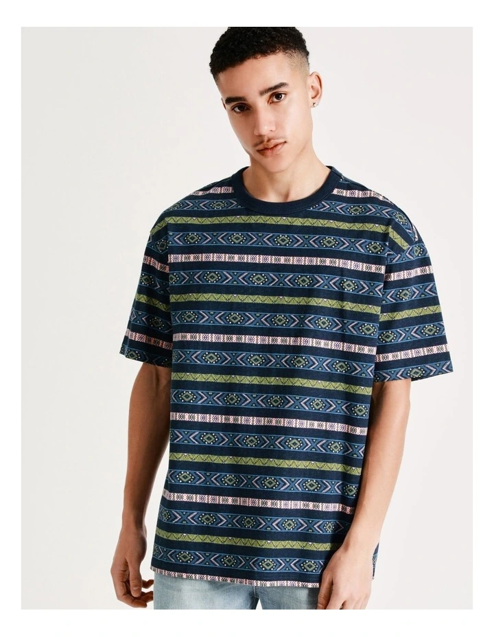 Kenji Tail Slide Surfer Stripe Oversized Short Sleeve Tee In Blue - Image 5