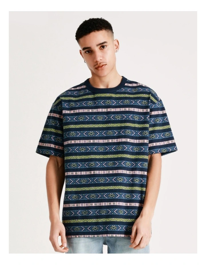 Kenji Tail Slide Surfer Stripe Oversized Short Sleeve Tee In Blue - Image 7