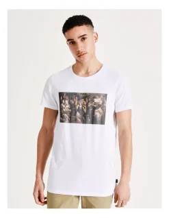 Kenji Modern Art Placement Print Short Sleeve Tee In White