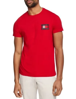 Tommy Hilfiger Chest Corp Tee In Primary Red