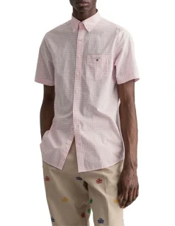 Gant Regular Gingham Short Sleeve Shirt In California Pink
