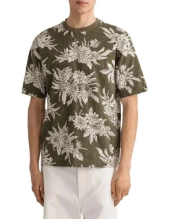 Gant Tonal Dahlia Print Short Sleeve T-Shirt In Racing Green