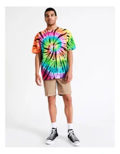 Kenji Rainbow Tie Dye Short Sleeve Oversized Tee In Black