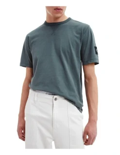Calvin Klein Jeans Monologo Sleeve Badge Tee In Dark Seaweed