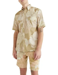 Tommy Hilfiger Casual Floral Camo Print Short Sleeve Shirt In Classic Beige/Multi