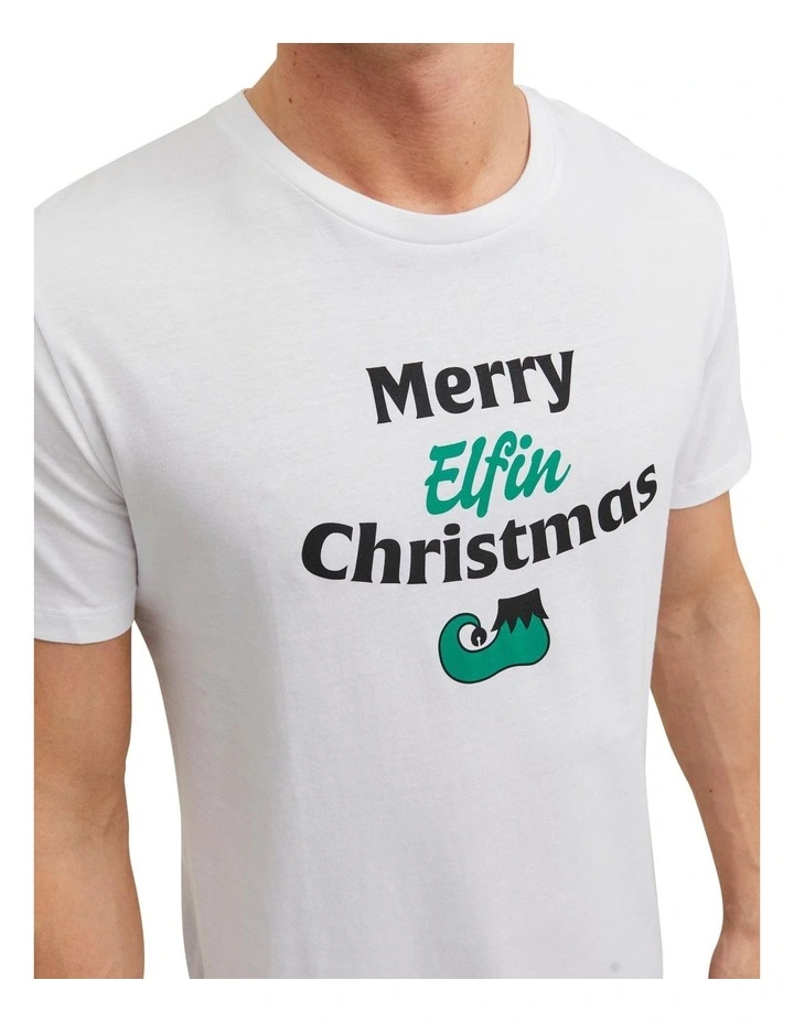 Jack & Jones Elfen Short Sleeve Crew Neck Xmas Tee Bright In White - Image 3
