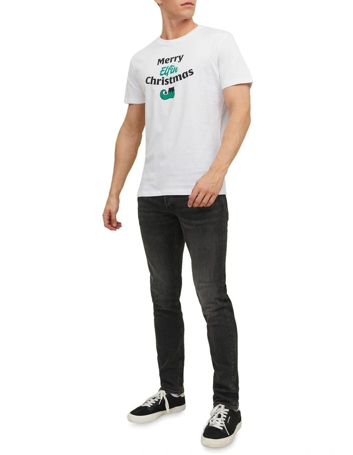 Jack & Jones Elfen Short Sleeve Crew Neck Xmas Tee Bright In White - Image 5