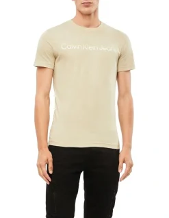 Calvin Klein Jeans Mixed Institutional Tee In Beige