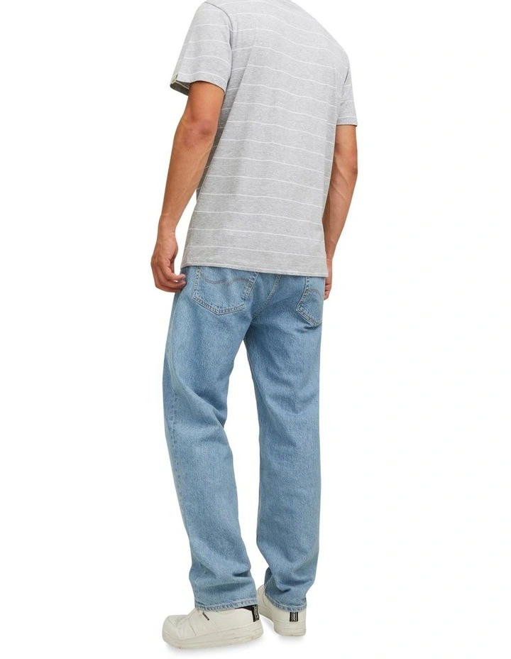 Jack & Jones International Stripe Short Sleeve Crew Neck Tee In Light Grey Melange - Image 2