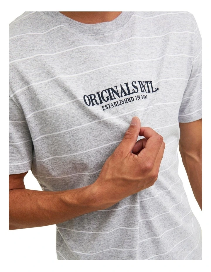 Jack & Jones International Stripe Short Sleeve Crew Neck Tee In Light Grey Melange - Image 4