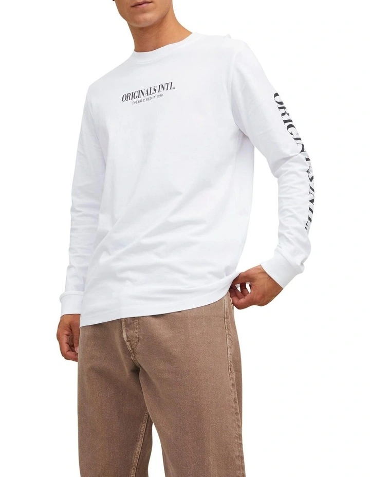 Jack & Jones International Long Sleeve Crew Neck Tee In Bright White
