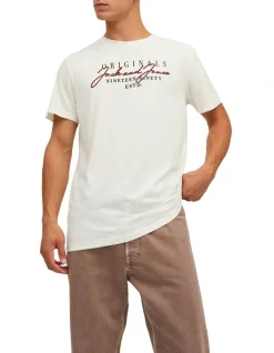 Jack & Jones Willowbranding Short Sleeve Crew Neck Tee In Cloud Dancer