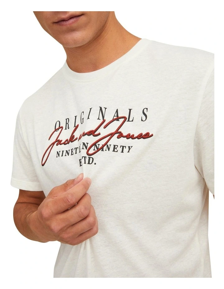 Jack & Jones Willowbranding Short Sleeve Crew Neck Tee In Cloud Dancer - Image 3