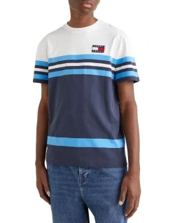 Tommy Jeans Badge Stripe Organic Cotton T-Shirt In Twilight Navy