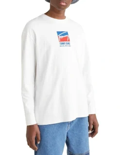 Tommy Jeans Tj Athletic Long Sleeve Tee In White