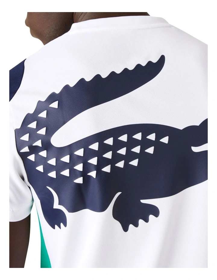 Lacoste Technical Poly T-Shirt In White/Navy - Image 2