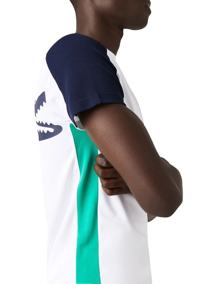 Lacoste Technical Poly T-Shirt In White/Navy - Image 3