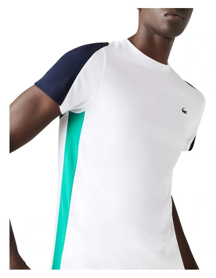 Lacoste Technical Poly T-Shirt In White/Navy - Image 4