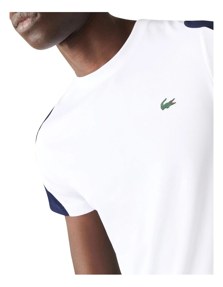 Lacoste Technical Poly T-Shirt In White/Navy - Image 5