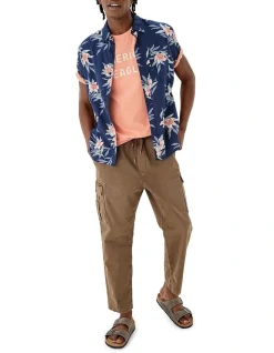 American Eagle Tropical Button-Up Resort Shirt In Blue