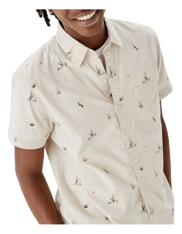 American Eagle Printed Button-Up Resort Shirt In Cream - Image 2